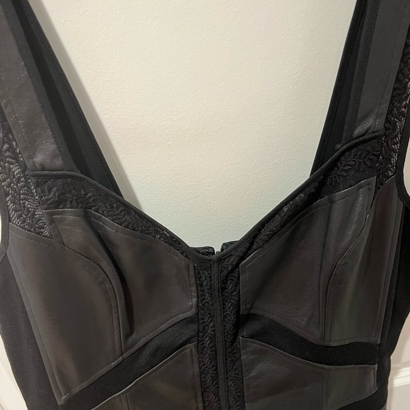 BCBGMAXAZRIA Vegan leather & lace flare dress, NWT - Picture 3 of 9
